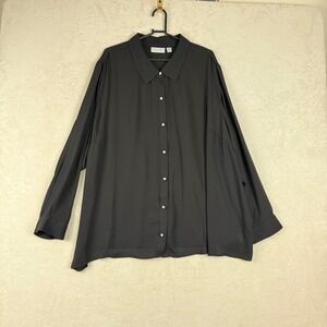 Susan Graver 26W Plus‎ Black Button Down Top Statement Buttons Careerwear Office